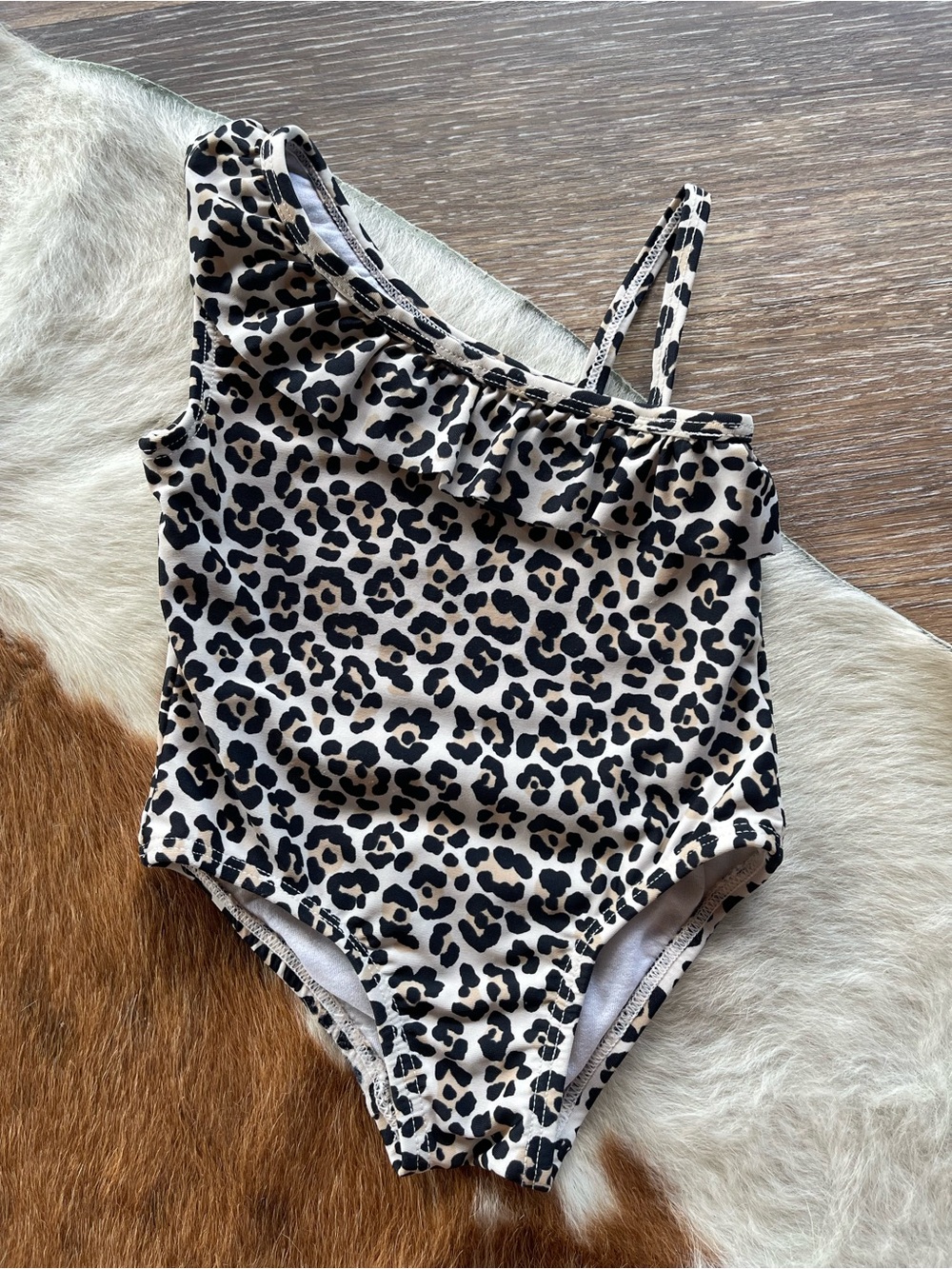 The Children’s Place Girls Leopard One-Piece Swimsuit - Beige & Black